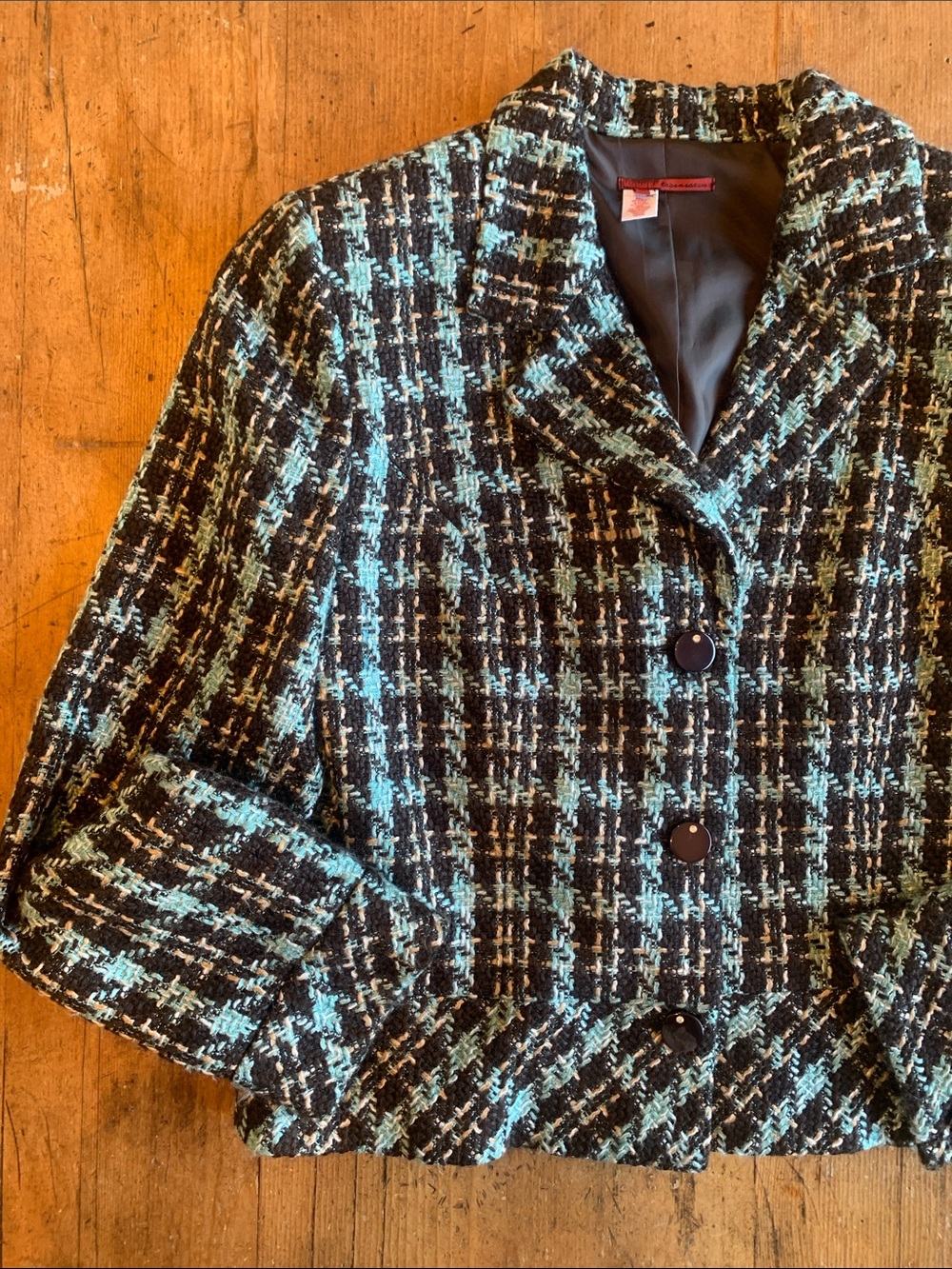 Women's Black and Teal Tweed Blazer Jacket - Blazer and Skirt - Picture 9 of 16